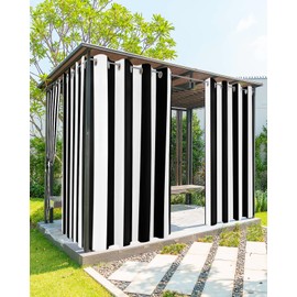 Outdoor Curtains for Patio Waterproof Black White Vertical Line Indoor/Outdoor Curtain Stripe Simple Privacy Curtain Sun Blocking Grommet Drapes for Pergolas Gazebo Porch Balcony 2 Panel 54x84