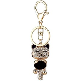 Cute Kitten Cat Bling Crystals Rhinestone Key Chain Keyring Holder Handbag Charm For Pet Lover (Black)