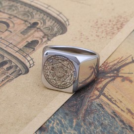 Dacai The Seals of The Seven Archangels Protection Amulet Seal Solomon Kabbalah Mens Womens Stainless Steel Polished Pinky Ring