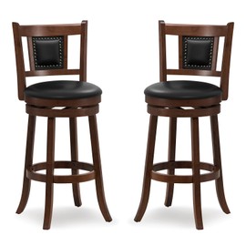 Giantex Swivel Bar Stools Set of 2, 30.5" Bar Height Bar Stools w/Ergonomic Backrest, Soft Padded Seat, Rubber Wood Legs, Footrest, Armless Barstools, Bar Dining Chairs for Kitchen, Dining Room, Pub