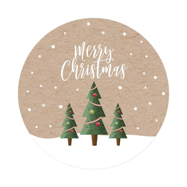 Andaz Press Christmas Round Circle Gift Sticker Labels, Christmas Trees on Kraft Brown, Merry Christmas, 40-Pack, Stationery Packaging Envelope Letter Label