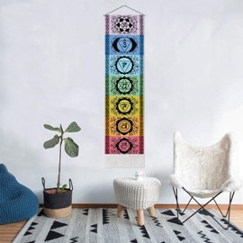Yugarlibi Black Chakra Wall Hanging with Tassels, Meditation Yoga Tapestry, Mandala Wall Tapestry Wall Hanging for Bedroom Living Room 130x32cm