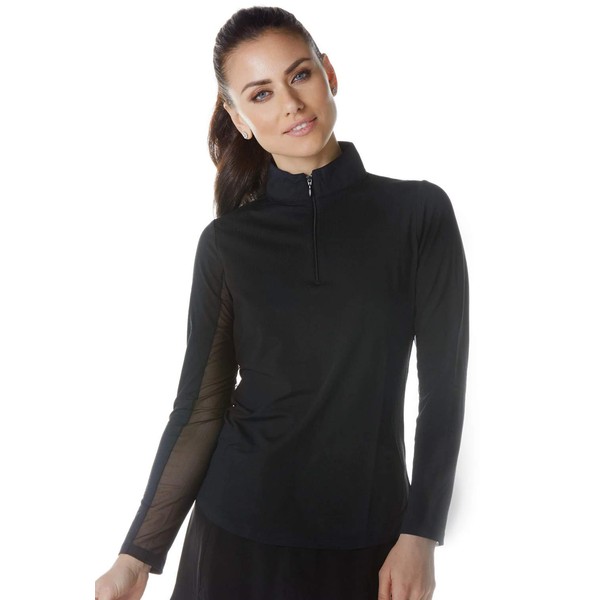 IBKUL Athletic & Leisure Wear Sun Protective UPF 50+ Icefil Cooling Tech Long Sleeve Mock Neck Top with Under Arm Mesh 80000 Black Solid XXL