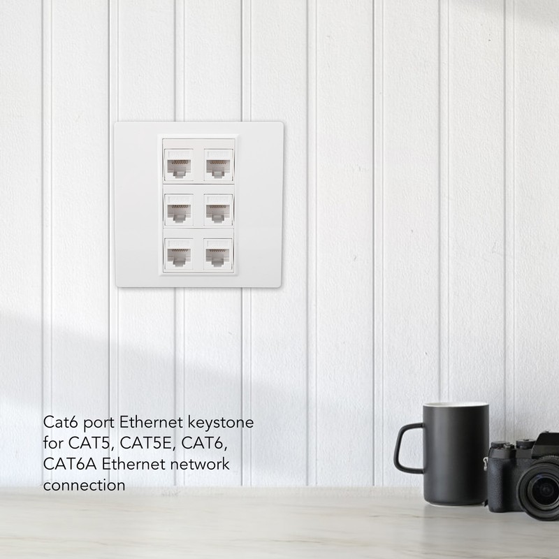 6 Port Cat 6 Ethernet Wall Plate Removable Female to
