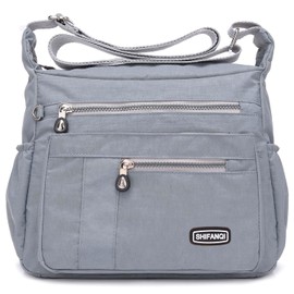 SHIFANQI Crossbody Bag for Women, Multi Pockets Waterproof Nylon Shoulder Handbag, Fashion Travel Crossbody Purse, Lightweight Purse for Women (Silver Grey)