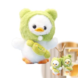 Plush Toy for Ducks, Spring Trip Duck Plush Toy, Cute Transformation Duck, New Hat Removable Duck Plush Toy, Bag Charm Key Ring, Small Pendant (White)