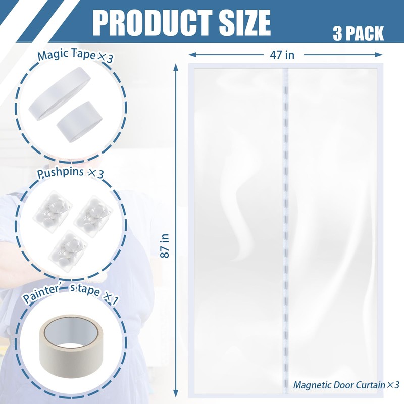 Preboun 3 Sets Magnetic Dust Barrier Zipper Door Kit 4'
