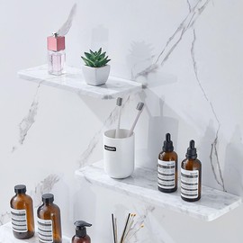 kaileyouxiangongsi 2-Tier Marble Shower Shelf, 10.4 Inch x 6.4 Inch x 0.4 Inch, 100% Natural Marble, Modern Floating Shelf Wall Mount for Shower Enclosure Decor, 2 Sheet, DLS213