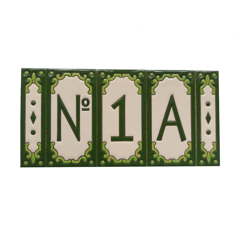 Hand-Painted Jacho Green Number Tiles Option of Metal Filigree Frames