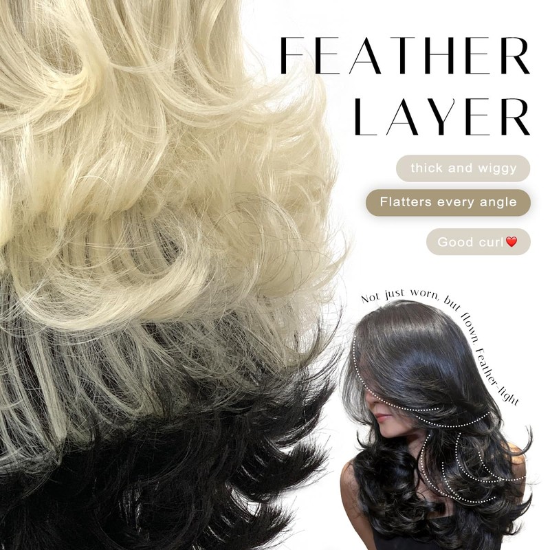 BlackSwern Feather Layered Wig Pre Plucked Cutting Style Blonde with