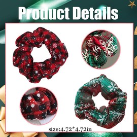 Christmas Hair Scrunchies Snowflake Hair Bands Soft Elastic Scrunchy Ponytail Holder Hair Ties Red Green Snow Flake Plaid Design Hair Scrunchy for Women Girls Silk Hair Ropes Festival Party Supplies