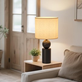 Iporovon 19.7” Farmhouse Table Lamp Set of 2, Rustic Bedside Lamp for Living Room with Linen Shade, Vintage End Table Lamp for Bedroom Nightstand, Black