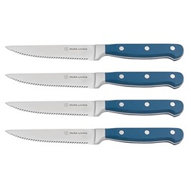 Dura Living Steak Knives Set of 4 – Superior Forged High Carbon Stainless Steel Premium Serrated Always Sharp Blades with Ergonomic Handles, Classic 4.5 inch Steak Knife set, Royal Blue