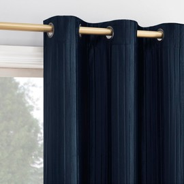 Sun Zero Scarlett 2-Pack Pleated Velvet Noise Reducing Blackout Grommet Curtain Panel Pair, 40" x 84", Navy Blue