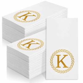 100 Gold Monogram Disposable Napkins - Letter K Hand Towels Decorative, Dinner Napkins for Guest, Monogrammed Hand Towels for Bathroom Wedding Birthday Party Baby Shower