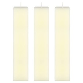 SRG 3 pcs Unscented Ivory Square Pillar Candle, Hand Poured Premium Wax Candles 2 Inch x 9 Inch, Home Décor, Wedding Receptions, Baby Showers, Birthdays, Celebrations, Party Favors & More