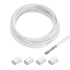 MECCANIXITY 66Ft(20M) Wire Rope 304 Stainless Steel Cable 1/16" (1.5 mm) Vinyl Coated with 4pcs Aluminum Sleeves for Hanging, Clotheslines, Lifting White
