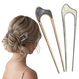 Metal U Shaped French Hair Pin Gold and Silver for Long and Thick Hair- Prong Updo Chignon Hair Pin Fork for Women Buns Hair Accessories-2 Pack