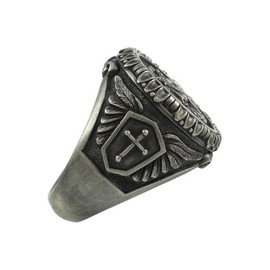 St. Michael Ring for Men, Vintage Cross Shield Ring, Viking Angel Wings Ring, Saint Michael the Archangel Ring, Religious Amulet Ring, Punk Christian Faith Jewelry Jewelry for Men Mens (12)