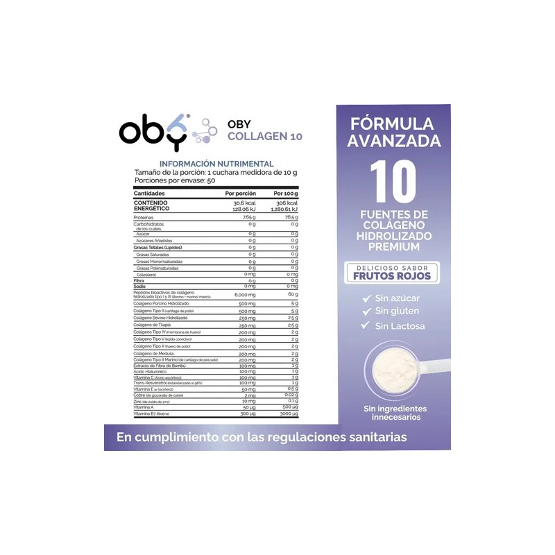Colageno Hidrolizado 10 Tipos Premium. Peptidos Bioactivos. Oby Collagen 10