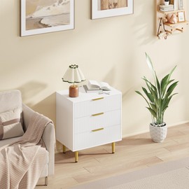 Garvee Fluted Dresser for Bedroom with 3 Drawers, Wooden Chest of Drawers with Metal Handle & Feet, White Dresser for Living Room, Hallway, Bedroom