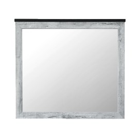 Udorich Modern Rustic Gray Wash Mirror for Elegant Home Décor, Solid Wood Frame, Living Room or Bedroom, 39x35 Inches