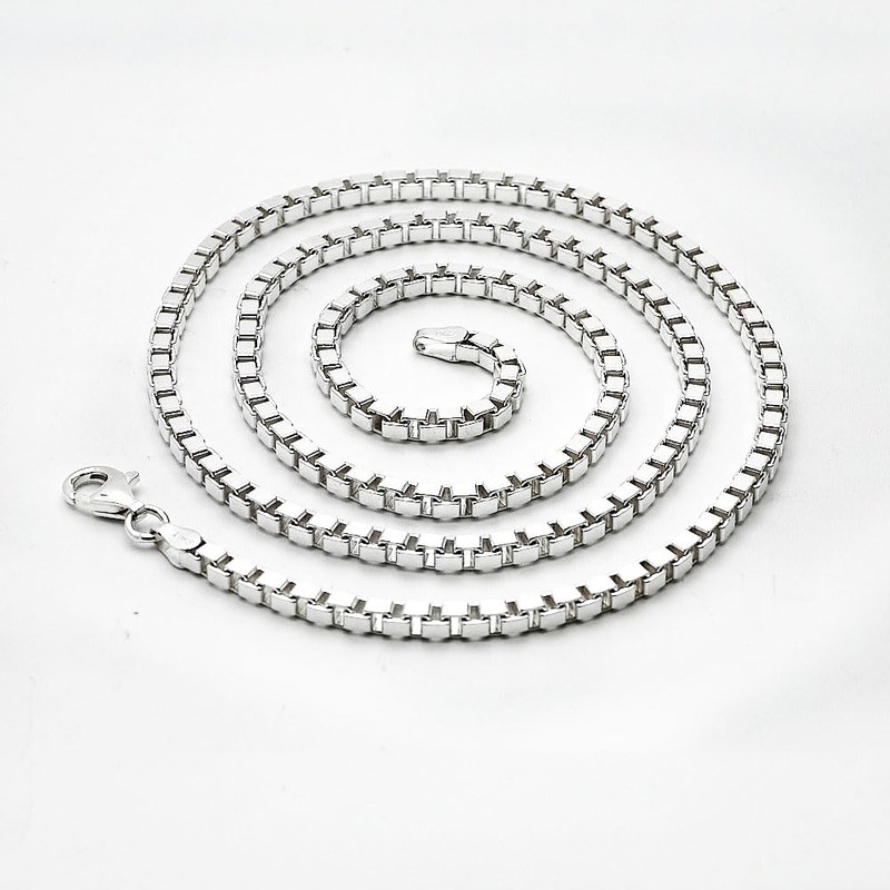 Treasure Bay Mens, Womens Solid 925 Silver Box Chain Necklace