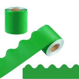 69 Feet Bulletin Board Borders, Pure Green Scalloped Rolled Border Trim Board Border with Wavy Line Design Decoration for School, Classroom & Offices (Green)