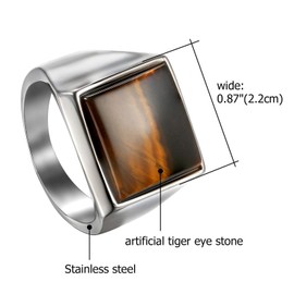 OIDEA Men's Tiger's Eye Silver Ring: Vintage Square Tiger's Eye Stone Signet Ring Stainless Steel Classic Retro Charm Men's Ring Band Ring Jewellery Gift for Men Friend Father, Stainless Steel