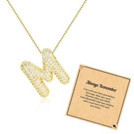 Gold Necklace Women Rhinestone Initial Necklace for Women Bubble Letter Necklace Gold Pendants Cute Stuff Trendy Christmas Gifts for Women