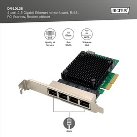 DIGITUS 2.5 Gigabit Ethernet Server Network Card - 4 Port RJ45 - NIC - RTL8125B - 10/100/1000/2500 Mbps