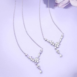 FANCIME Women's Necklace, Fuji Y Shaped Necklace, Flower Motif, Top Grade Zirconia, Purple, Silver, S925 Sterling Silver, Jewelry, Christmas, Anniversary, Birthday, Gift, Gift Wrapping Included,