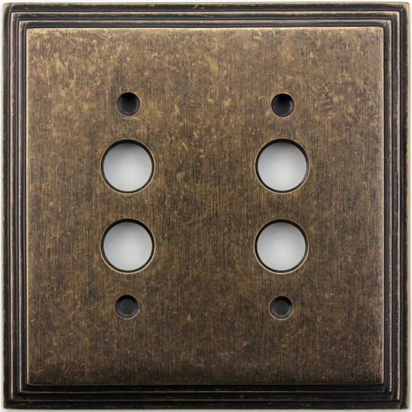 Classic Accents Deco Aged Antique Brass Two Gang Push Button Light Switch Wall Plate