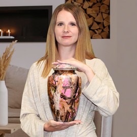 Trupoint Memorials Cremation Urns for Human Ashes, Camouflage and Hunters Decorative Burial Urn for Adult Men and Women, Large Pink