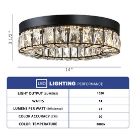 Crystal LED Flush Mount Ceiling Light Fixtures Modern Black LED Chandelier Lighting for Kitchen Closet Hallway Bedroom Foyer Laundry Room