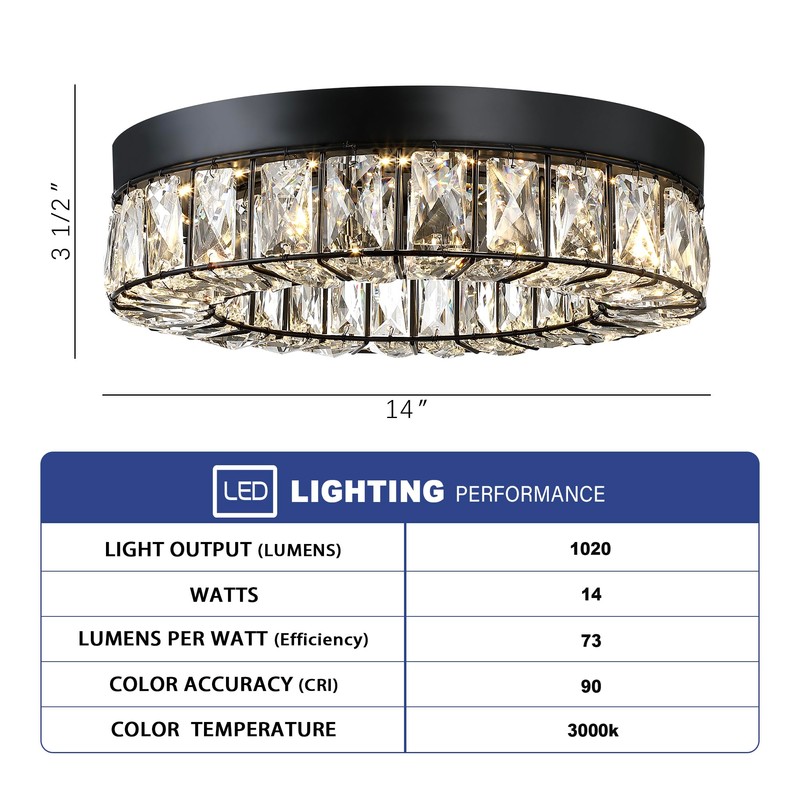 Crystal LED Flush Mount Ceiling Light Fixtures Modern Black LED