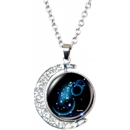 DEQIYIJI Zodiac Necklace Jewelry Birthday Gifts Astrology 12 Constellation Horoscope Sign Galaxy Crescent Half Moon Pendant Necklace Aquarius