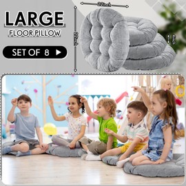Jerify 8 Pcs Round Floor Pillows Cushions 22 x 22 Inch Large Flexible Seating Cushion Classroom Furniture Floor Pillow for Kids Adults Home Daycare Preschool Yoga Meditation Gift (Light Gray)