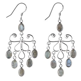 Franki Baker Large Labradorite Gemstone and 925 Sterling Silver Chandelier Statement Drop Earrings 6.5cm