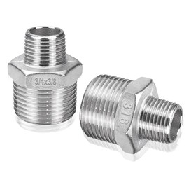 Dnkoua 2-Pack 316 Stainless Steel Reducing Hex Nipple, 3/4" NPT Male x 3/8" NPT Male Pipe Fitting Adapter - Corrosion Resistant Reducer Connector for Plumbing, Hydraulic Systems (3/4" to 3/8")