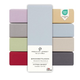 DarBene Premium Fitted Sheet 140 x 200 cm, Set of 2, 100% Premium Combed Jersey Cotton, Breathable, Super Soft Bed Sheet up to 30 cm Mattress Height, Oeko-Tex, Light Blue