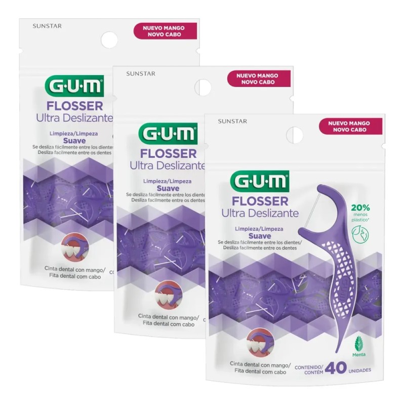 Flosser Gum Ultra Deslizante Menta 3 Pack De 40unidades Cu