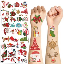 20Sheets Temporary Tattoos Christmas Kids Tattoos Temporary Tattoo Stickers Waterproof Fake Tattoos Party Tattoos Cute Children Tattoos Kids Fake Tattoos Animals Tattoos Cartoon Tattoos For Kids Birthday (ChristmasC)