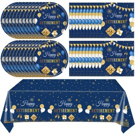 41Pcs Blue Retirement Party Decorations, Happy Retirement Party Supplies Includes 20 Plates, 20 Napkins and 1 Tablecloth, Blue Gold Disposable Dinnerware for Women Men Retirement Party Tableware