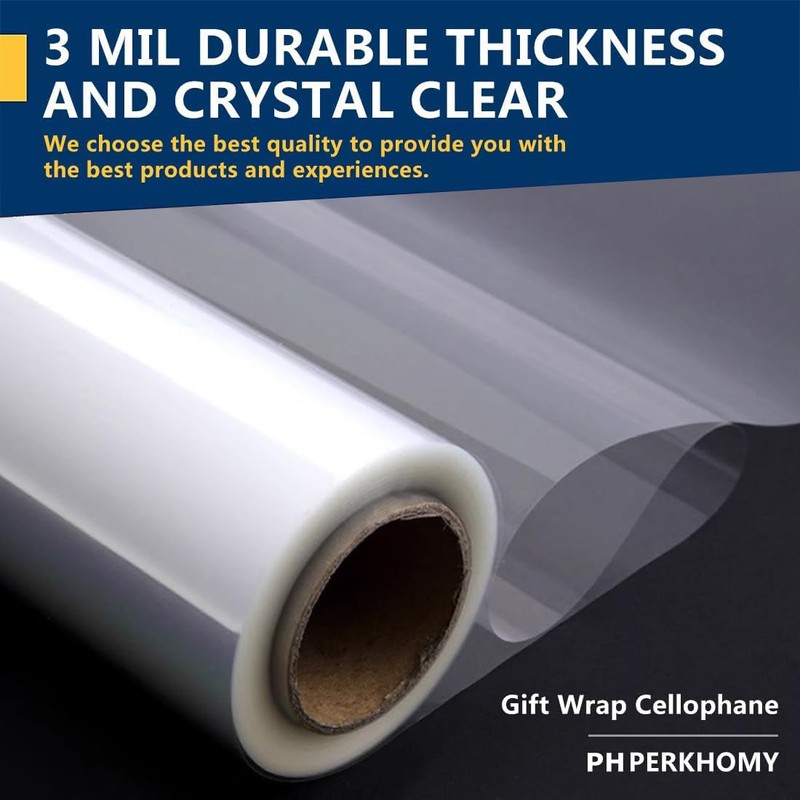 PerkHomy Folio Clear Cellophane Wrap Roll 32" x 50' Folded