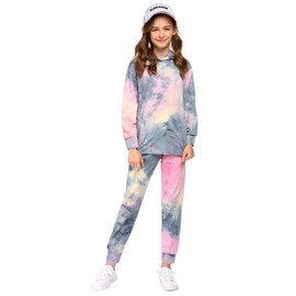 Arshiner Girl's 2 Piece Tie-dye Pullover Hooded Sweatshirt Set Sweatsuits and Sweatpants