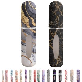 Syyflibb Refillable Perfume Atomizer Travel Bottles– Portable Leakproof Mini Sprayer for Cologne & Essential Oils, Plastic Empty Perfume Bottles with Unique Patterns,2 Pcs Pack of 5 ml (Black marble)
