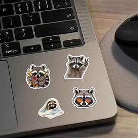 50Pcs Cute Raccoon Stickers Cute Animal Sticker for Water Bottle Laptop, Scrapbooking Supplies Waterproof Vinyl Animal Stickers for Girl Teens Adults