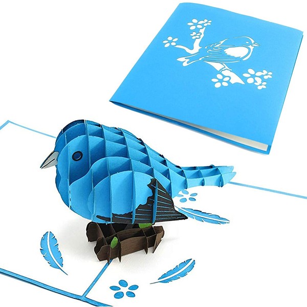 PopLife Bluebird of Happiness 3D Pop Up Mothers Day Card - Anniversary Pop Up Birthday Card, Good Luck, Thank You - Fold Flat for Mailing - for Mom, for Daughter, for Wife, for Grandma