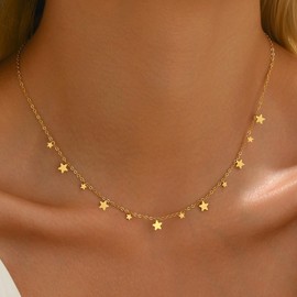 RATVIU Star Necklace for Women 18K Gold Plated Star Necklace Dainty Star Choker Chains Trendy Delicate Star Jewelry Gift